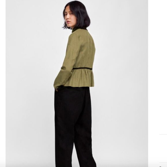 NWT ZARA Olive Green Linen blazer Jacket - Picture 6 of 14